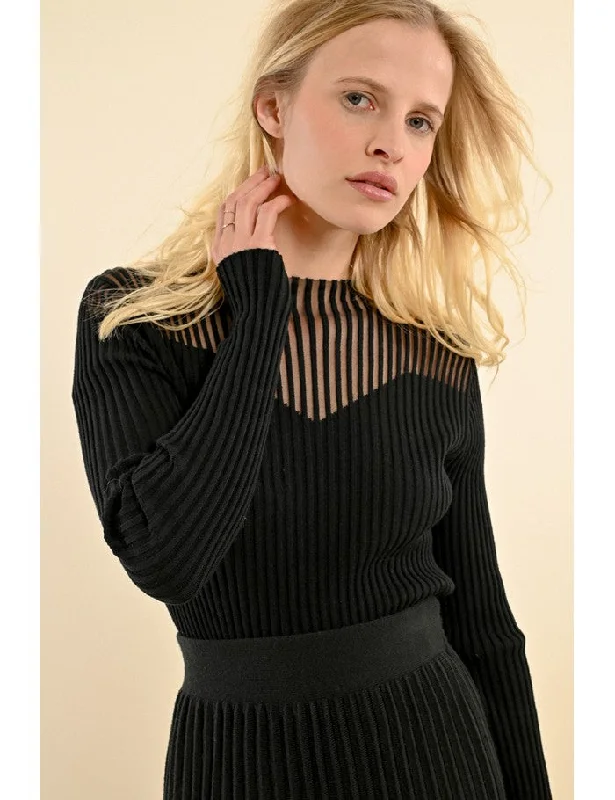 Don't Miss Molly Bracken Black Ribbed Sweater With Fishnet Bust