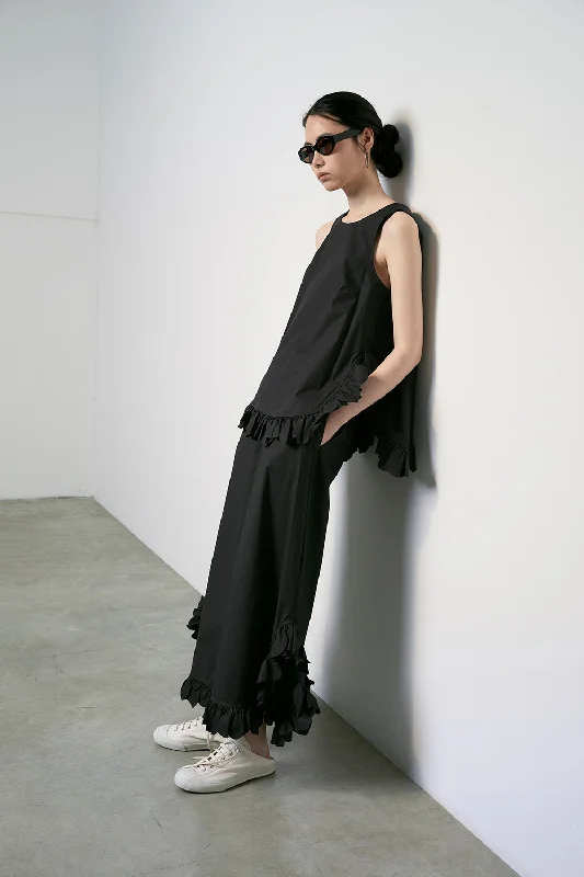 Price Rollback MEIMEIJ Sleeveless Black Black Ruffle Blouse