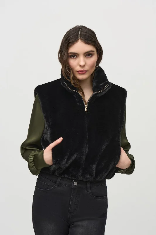New Arrival Joseph Ribkoff Black Faux-Fur Sleeveless Cropped Vest