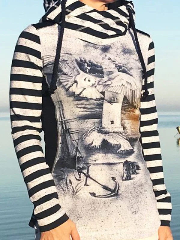 Extra Savings Striped Printed Hooded Long Sleeve Sweatshirt