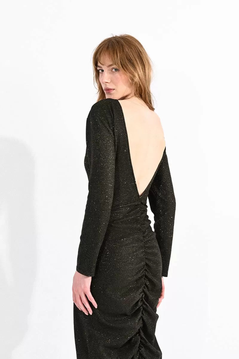 Final Sale Molly Bracken Long Sparkle Dress With Deep V Neckine
