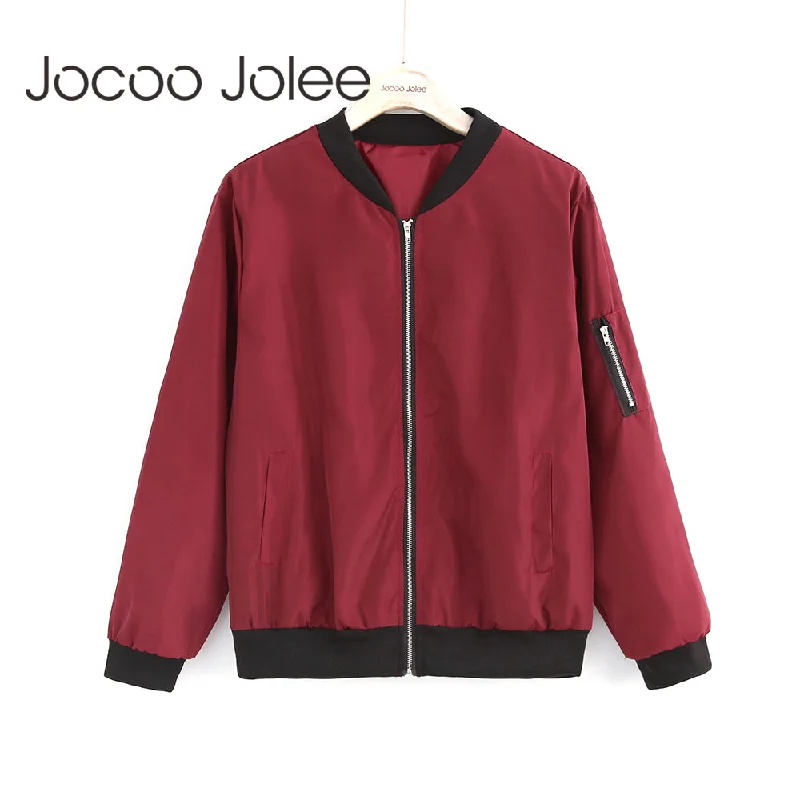 zip-up jacketJocoo Jolee Fashion Bomber Jacket Women Long Sleeve Basic Coats Casual Windbreaker Thin Slim Outerwear Short Jackets 2018