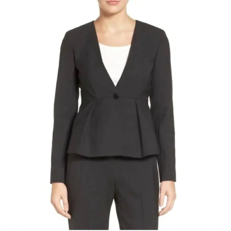 Major Savings Collarless Peplum Blazer Suit Jacket In Black