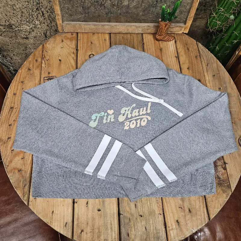 Extra Savings Tin Haul Women's Cropped Logo Hoodie in Heather Grey