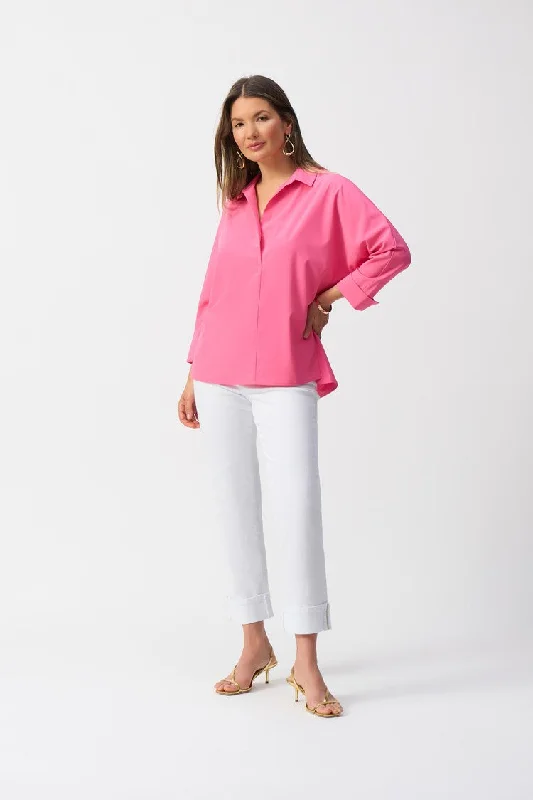 bohemian dressJoseph Ribkoff Bubble Gum Poplin Boxy Shirt With Overlapping V-Neck