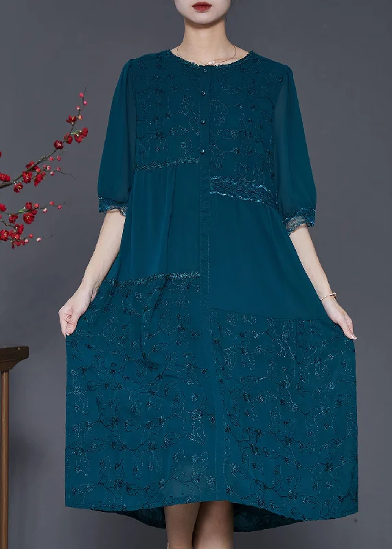 The Best Prices Stylish Green Embroidered Patchwork Chiffon Dress Summer