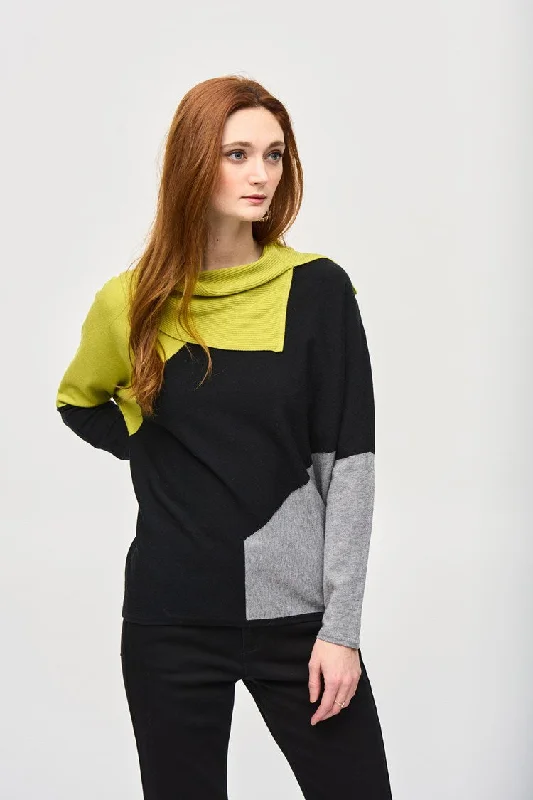 ashionable dressJoseph Ribkoff Wasabi/Black/Grey Melange Colour-Block Jacquard Sweater