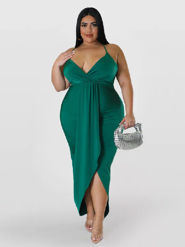 satin midi dressV-Neck Ruched Adjustable Ditsy Bodycon Sundress