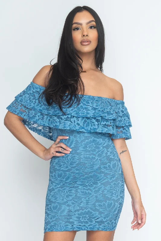 Can't Miss Lace Mini Dress Can be wear off the Shoulders / Full Linen (MD2411)