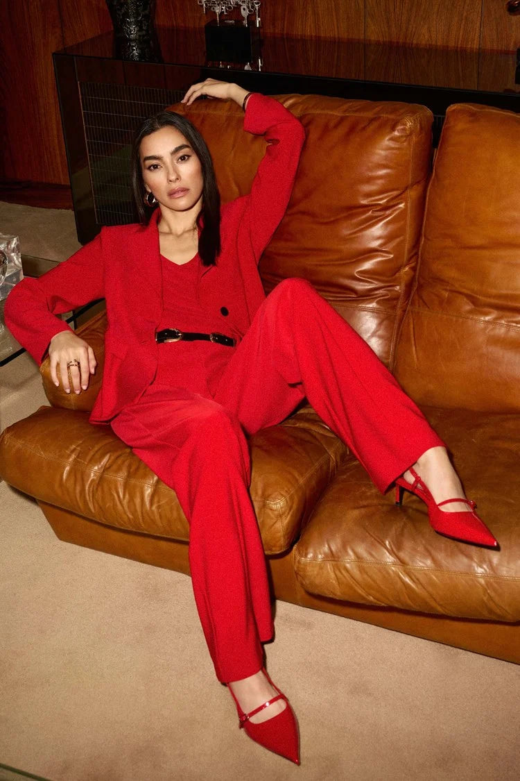 Steals and Deals Joseph Ribkoff Lipstick Red Silky Knit Fitted Blazer