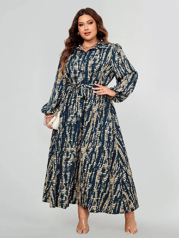 cocktail party dressRandom Tie-Dye Print Lantern Sleeve Shirt Dress