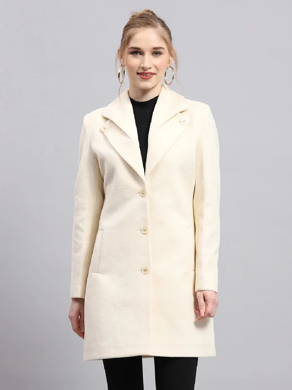 cozy coatWomen Cream Solid Collar Full Sleeve Coat