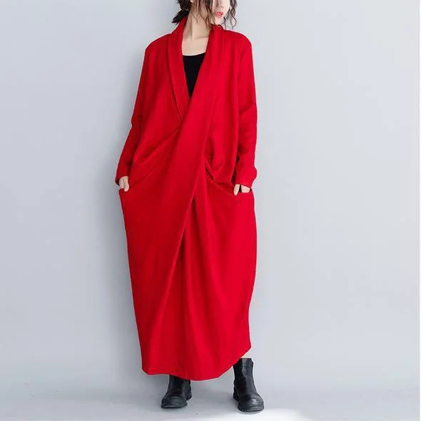 vintage dress2024 Fashion Vintage Loose Red And Black Wool Maxi Dresses For Women