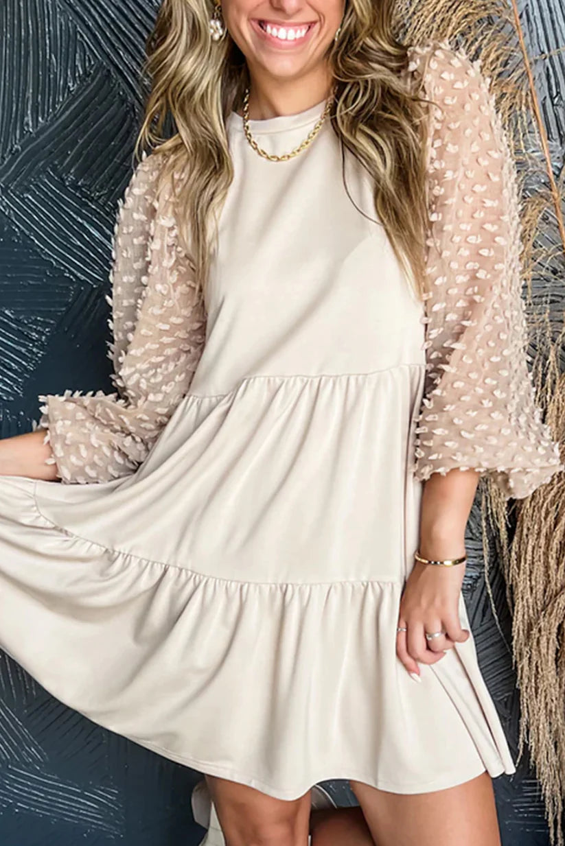 Today’s Special Embellished Puff Sleeve Tiered A-line Dress