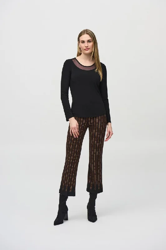 Reduced Prices Joseph Ribkoff Black Silky Knit and Mesh Fitted Top