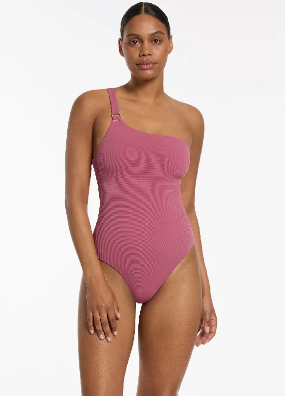 Deal Explosion Isla Rib One Shoulder One Piece - Mauve