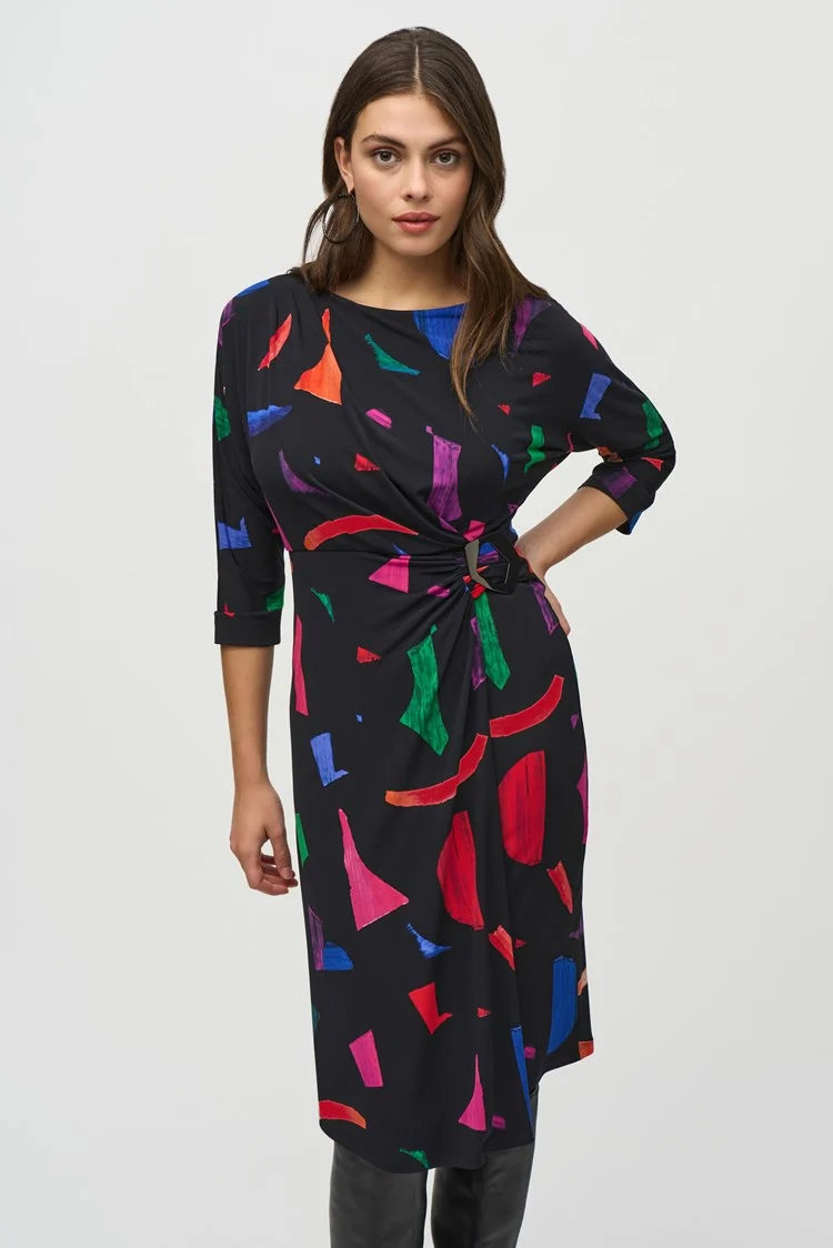 summer floral dressJoseph Ribkoff Silky Knit Abstract Print Sheath Dress