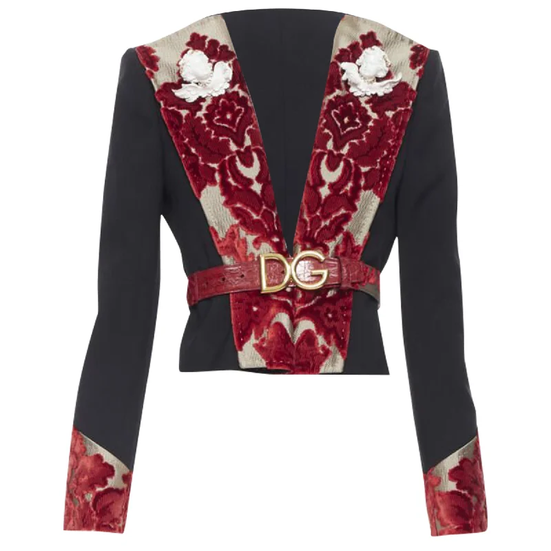 Special Price Dolce & Gabbana wool velvet brooch belted blazer