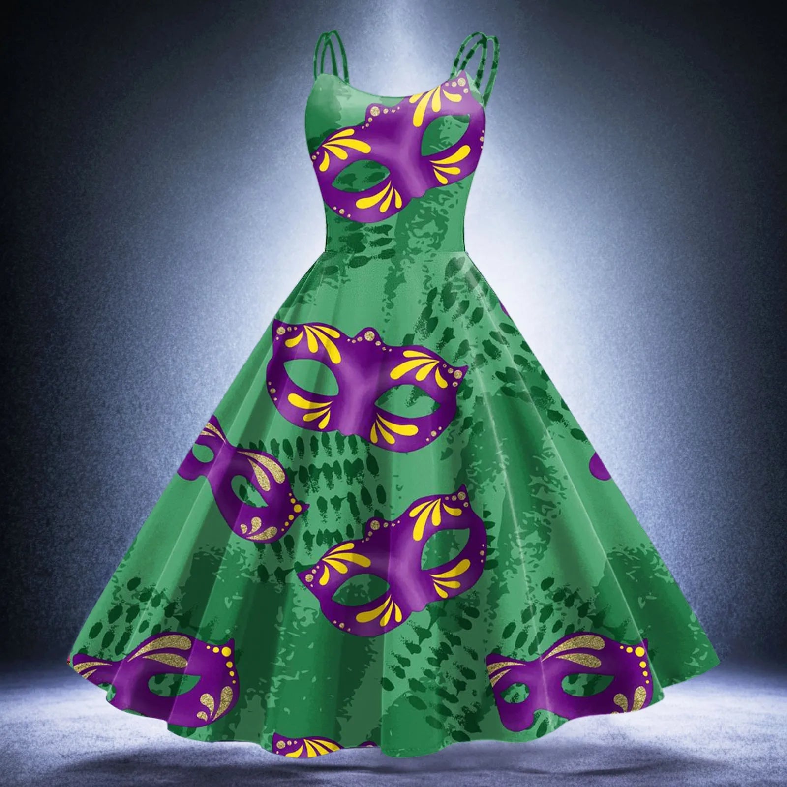 Massive Deals JuliaFashion - 2024 New Mardi Gras Party Sleeveless Knee Length Retro A Line Flared Swing Formal Prom Midi Vestidos Dress