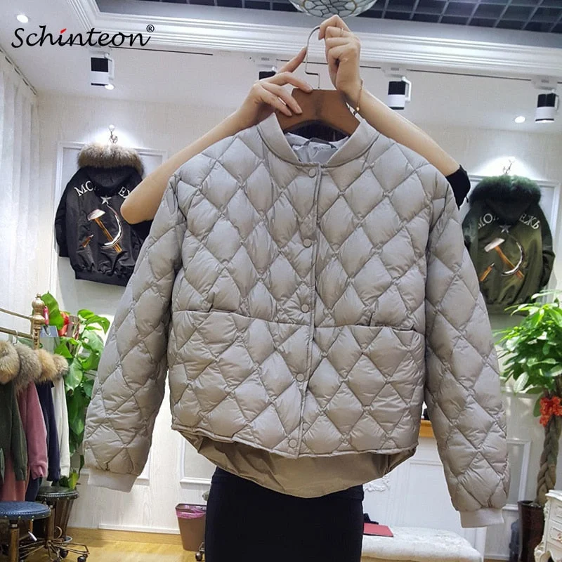 Final Markdown 2018 Baseball Down Jacket Women Short White Duck Down Outwear Loose Casual Coat Ultra Light Down Jackets Over Size