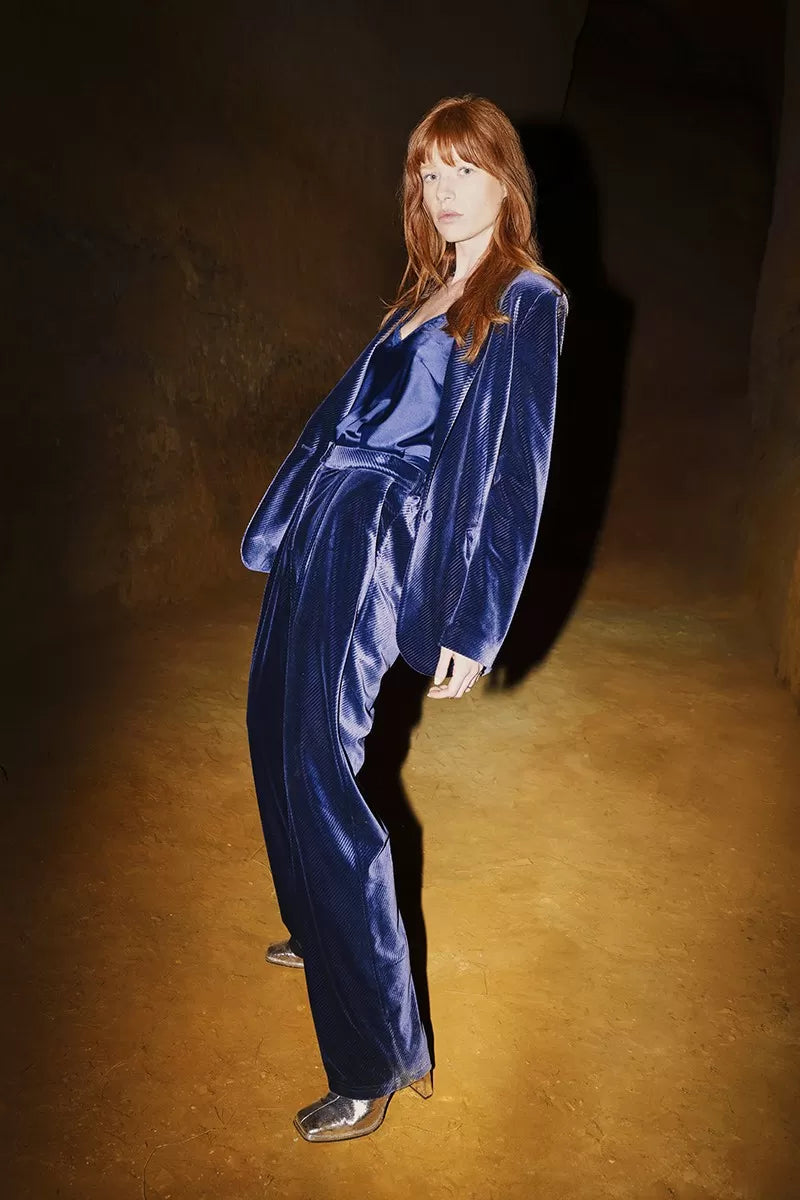Limited Quantity Molly Bracken Navy/Blue Fluid Velvet Pants