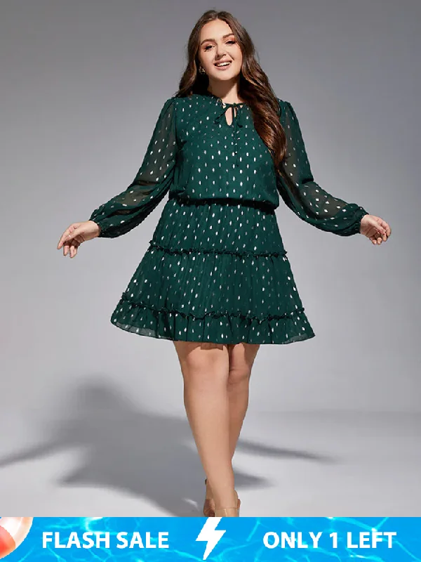 playful dressPlus Polka Dot Tie Neck Tiered Dress