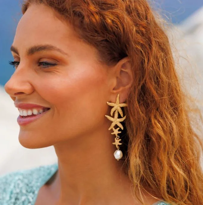 Deal Explosion Caroline Svedbom Falling Sea Star Earrings Gold Pearl