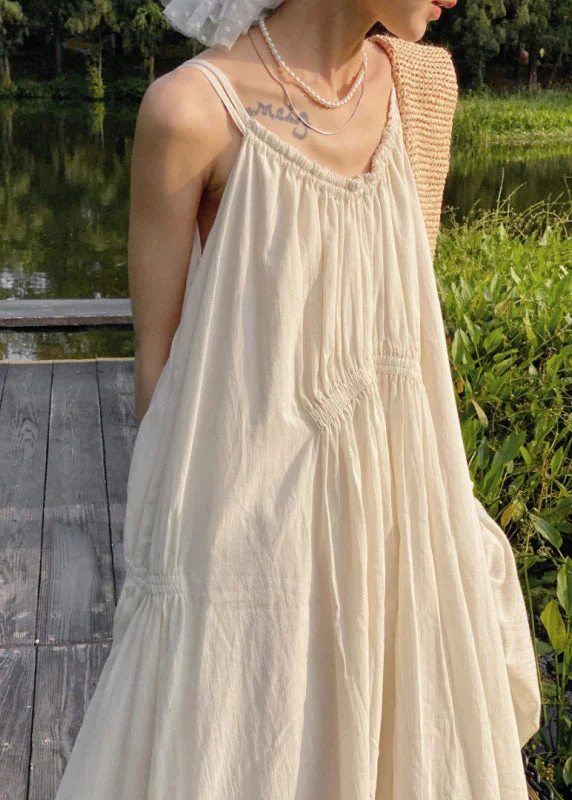 chic wrap dressLeisure Apricot Wrinkled Spaghetti Strap Vacation Long Dress Sleeveless