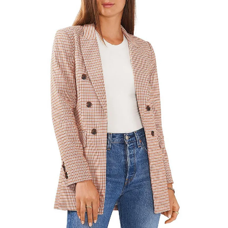 Act Fast Womens Woven Plaid Double-Breasted Blazer