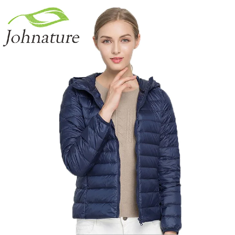 Unbeatable Prices Johnature 2018 Hooded 90% White Duck Jacket Autumn Winter 12 Colors New Warm Slim Zipper Women Fashion Light Down Coat S-3XL