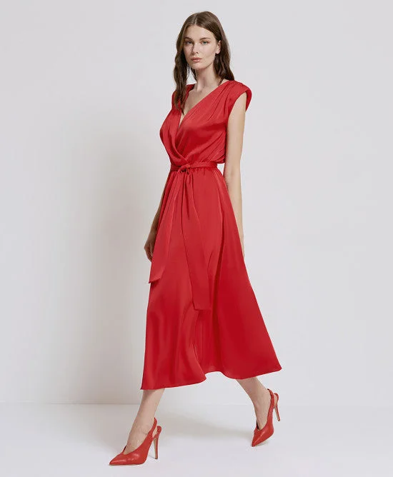 summer floral dressAccess Fashion Red Satin Dress With Tie Belt