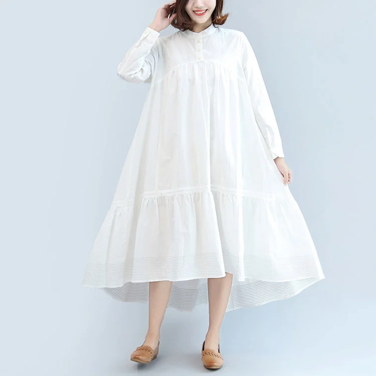 tiered dressnew fall white casual cotton  plus size women dress long sleeve maxi dress