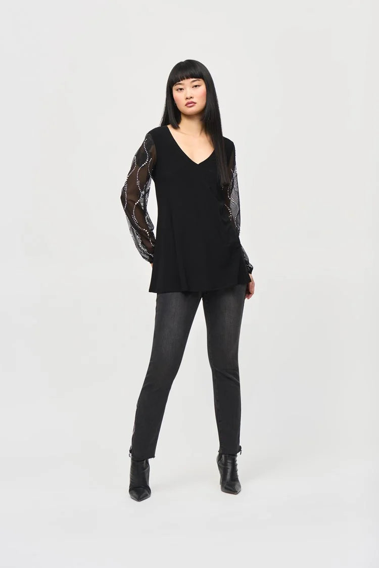 Discount Deals Joseph Ribkoff Black Silky Knit Tunic With Beaded Sleeve