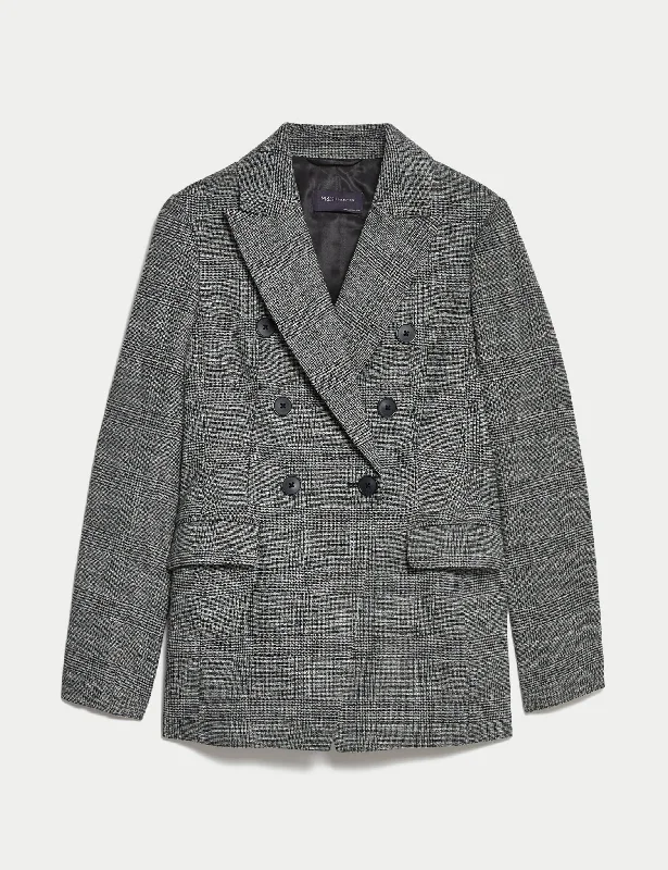 New Markdowns Tailored Checked Double Breasted Blazer