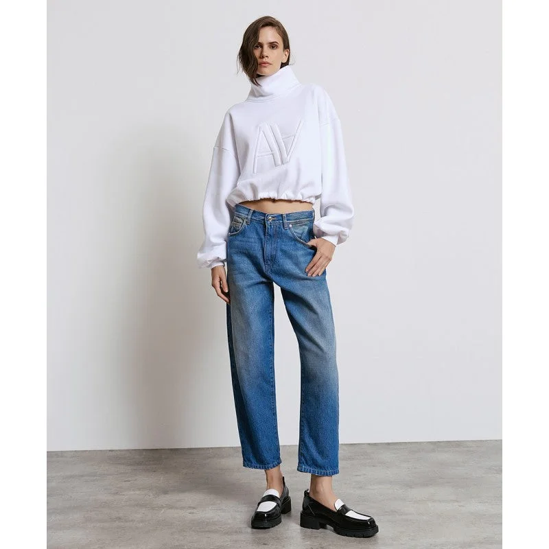 high-waisted dressAccess Cropped White Sweatshirt With Logo