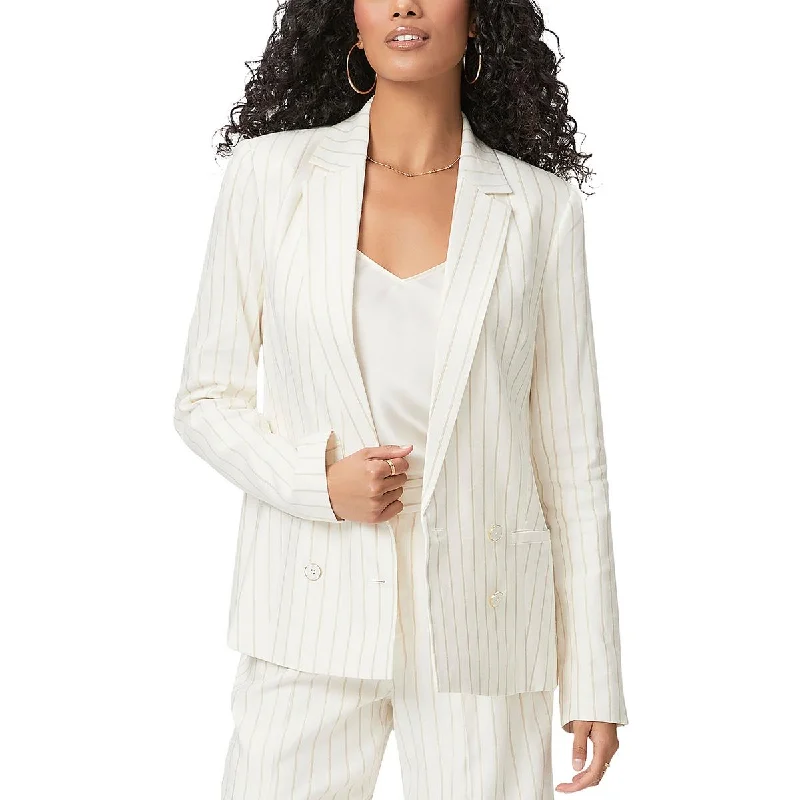 Huge Discounts Rosette Womens Linen Metallic Stripe Double-Breasted Blazer