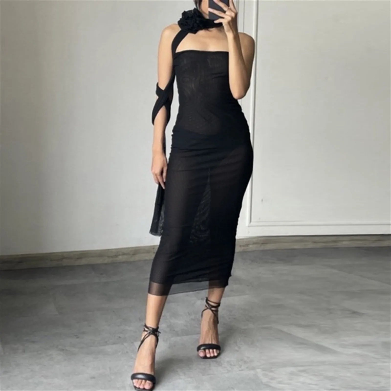 long sleeve dressJuliaFashion - 2024 Women Summer Mesh Strapless Party Sexy Slim See Through Backless Sleeveless Long Elegant Sexy Club Dress