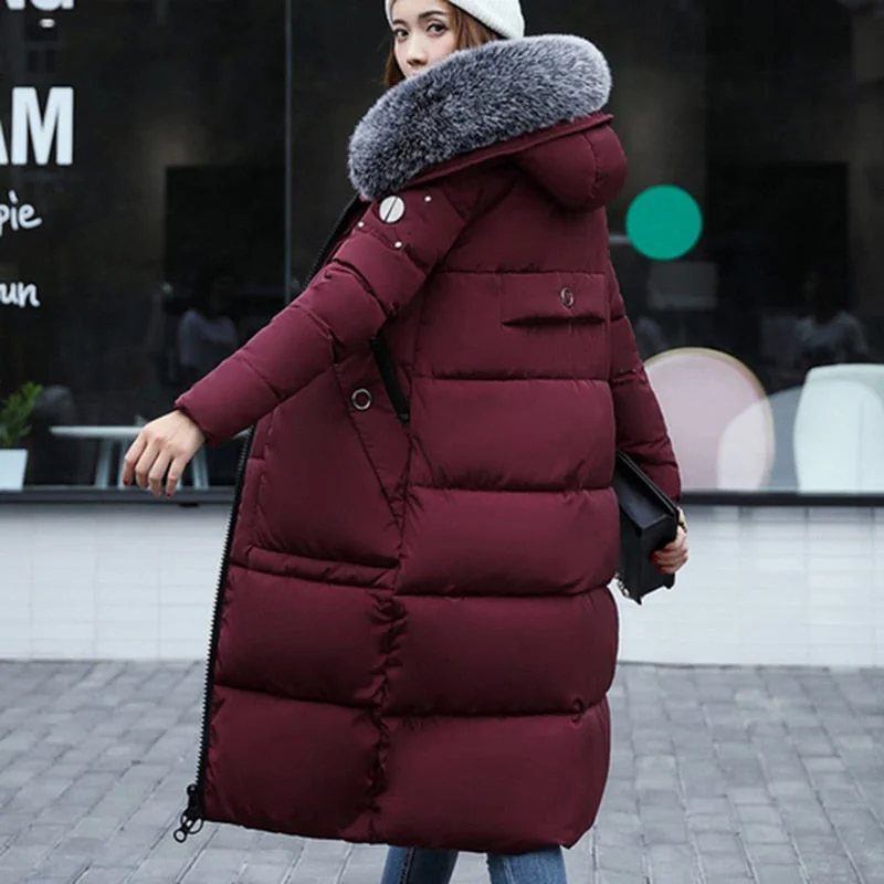 fitted coatNew Women Winter Elegant Long Down Coat 2017 Fashion Female Duck Parkas Thick Warm Big Fur Collar Down Jacket Slim Plus Size