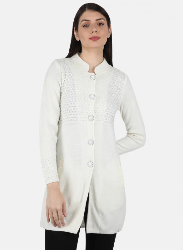 stylish lightweight coatWomen White Self Design Coat