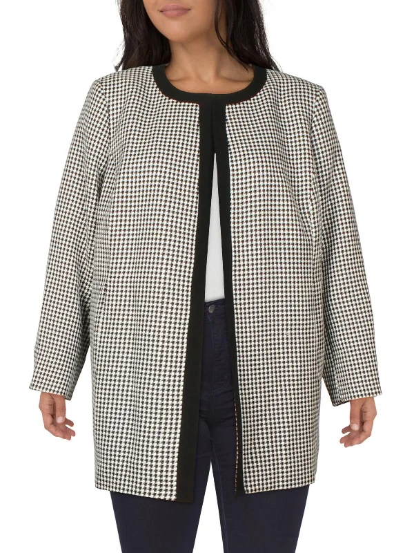 New Deals Plus Womens Woven Houndstooth Open Front