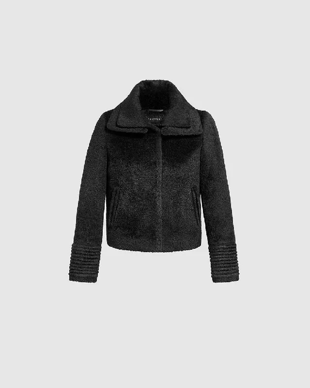 soft shell coatBouclé Alpaca Moto Jacket with Signature Double Collar