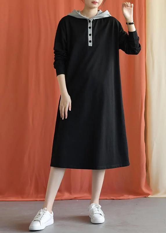 wrap dressUnique hooded cotton Wardrobes Shape black Plus Size Dress fall