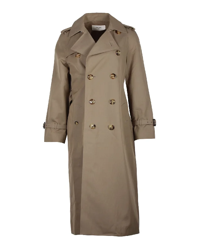 New Markdowns Celine Double-Breasted Trench Coat in Beige Cotton