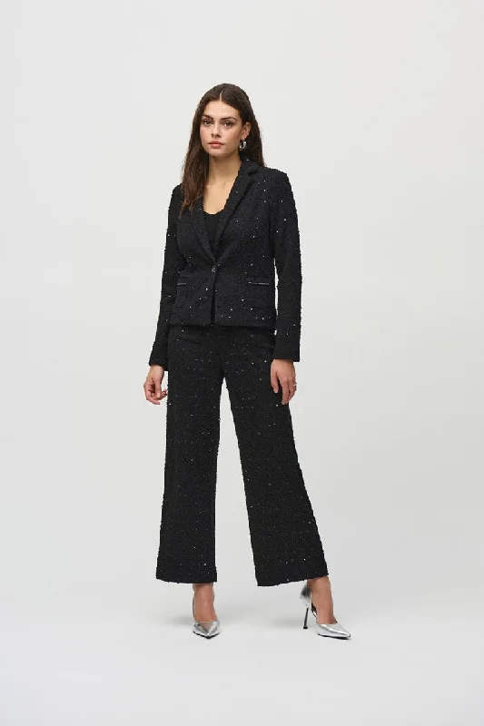 YEAR-End Sale Joseph Ribkoff Black Sequin Bouclé Blazer with Chain Trim Detail