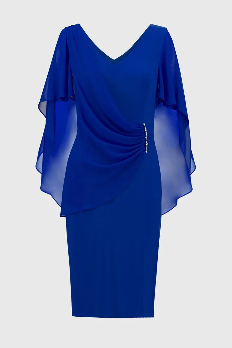 casual knit dressJoseph Ribkoff Royal Sapphire  Silky Knit and Chiffon Sheath Dress