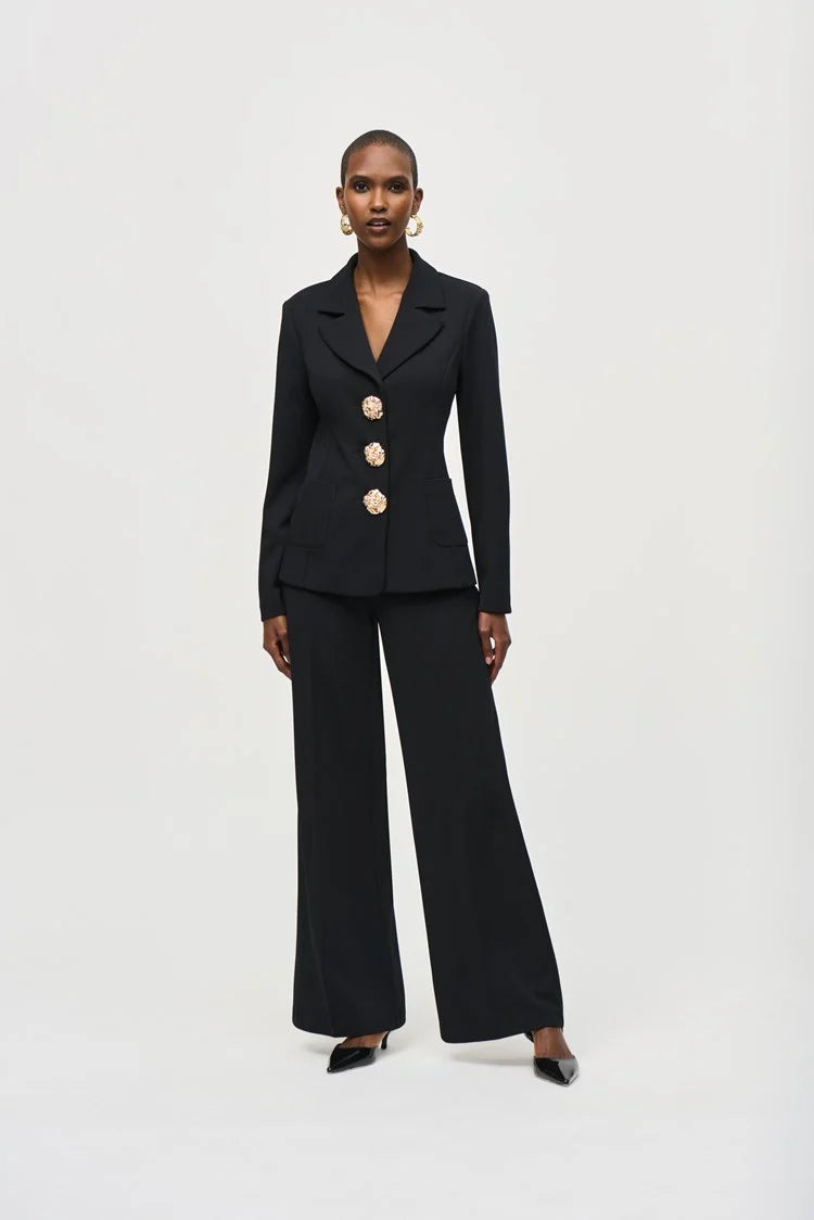 Huge Discounts Joseph Ribkoff Black Scuba Crepe Wide-Leg Pull-On Pants