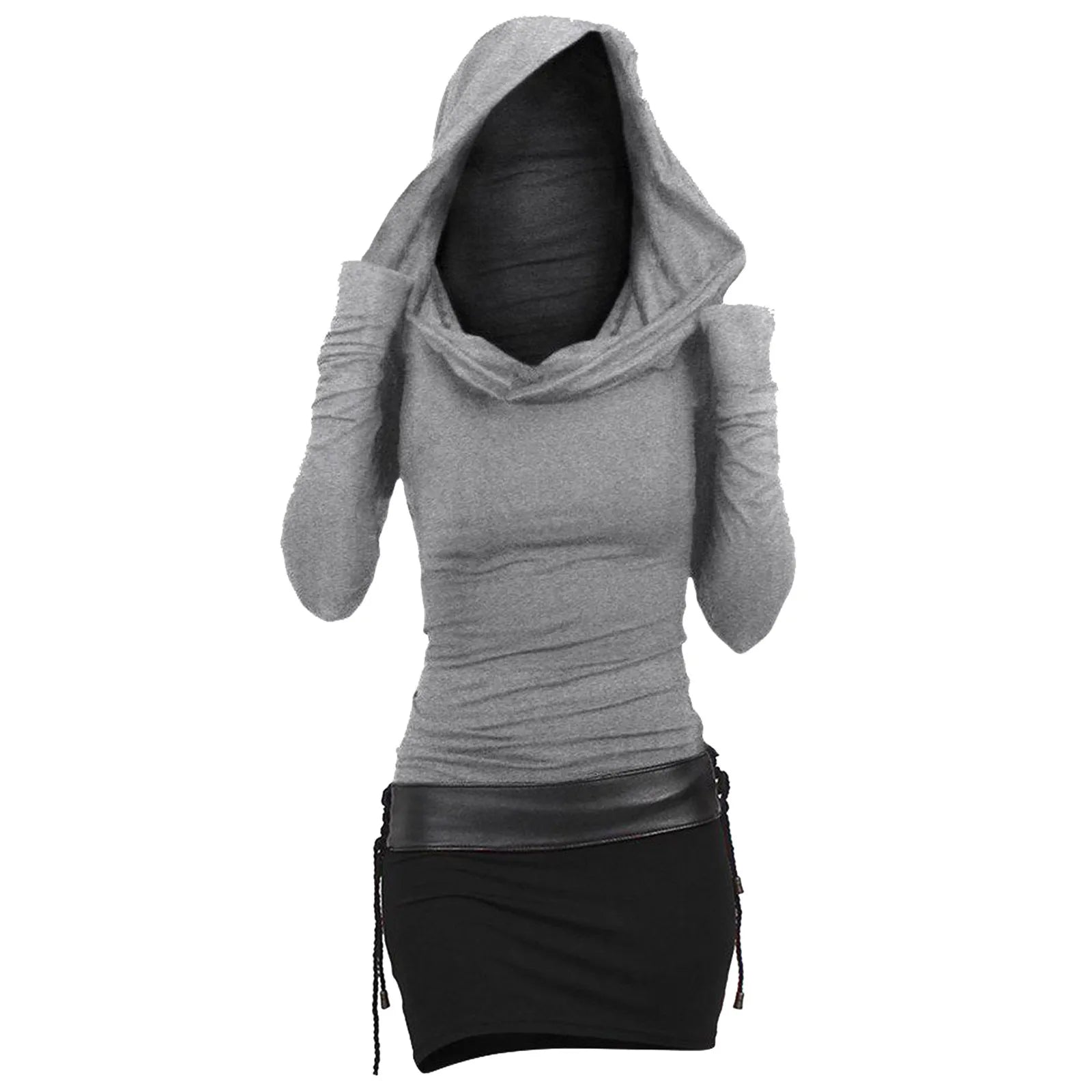 Today’s Deal JuliaFashion - Women Daily Autumn Casual Long Sleeve Lace Up Pullover Hooded Contrast Two Tone Belted Slim Mini Female Vestidos Dress