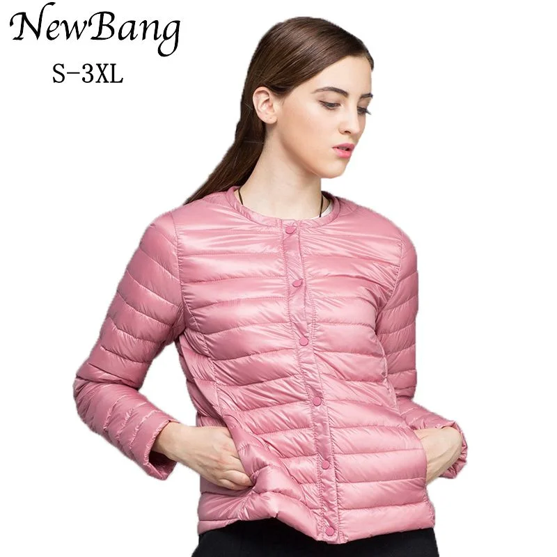 Shop and Save NewBang Brand Down Coat Female Ultra Light Down Jacket Women Thin Slim Windbreaker Without Collar Coat Lightweight Warm Parkas