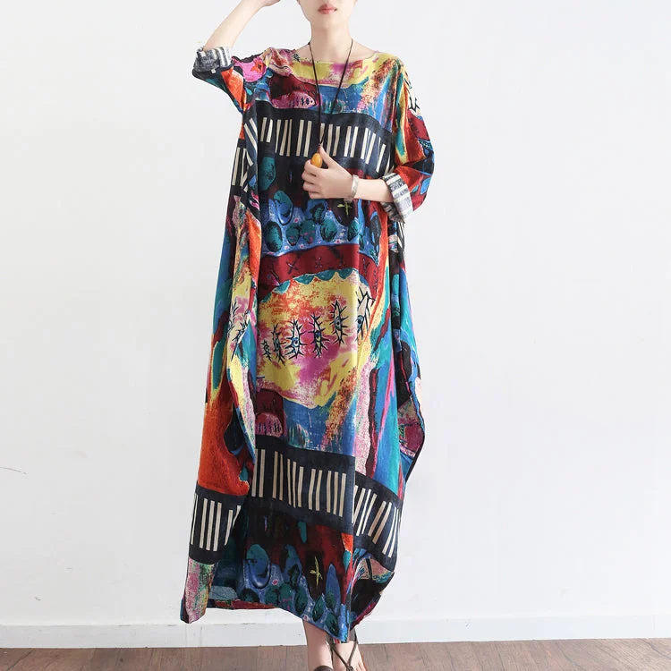 A-line dressTropical element floral baggy linen dresses oversize caftans gown casual style