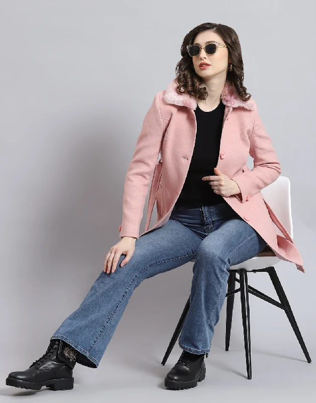 Unbeatable Prices Women Pink Solid Collar Full Sleeve Coat